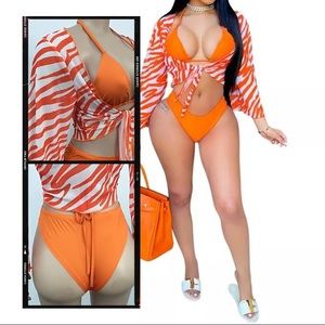 3 Pc Cheeky HiCut Triangle Bikini & Cover Up NWT